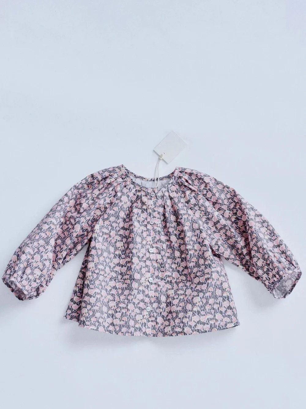 Zara Pink and Black Floral Button-Up Blouse
